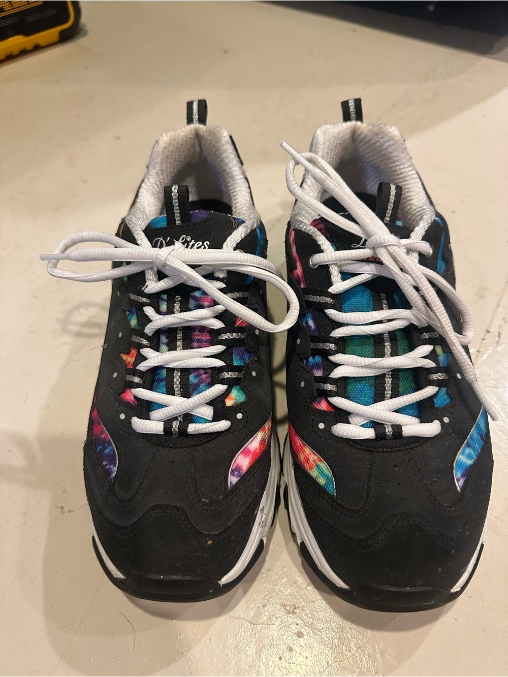 Skechers Black Athletic Sneakers with Multicolor Tie-Dye Accents